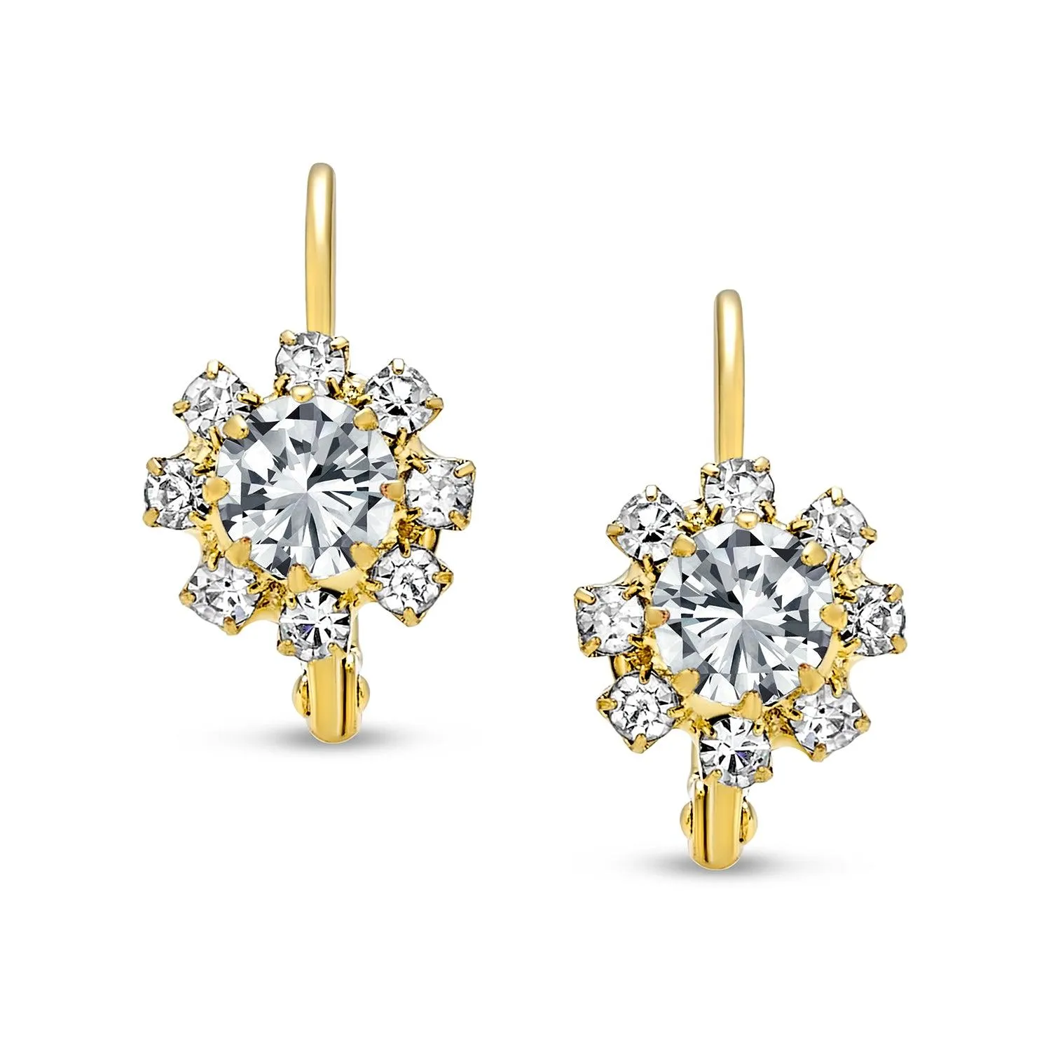 White CZ Flower Gold Plated Drop Earrings More Colors