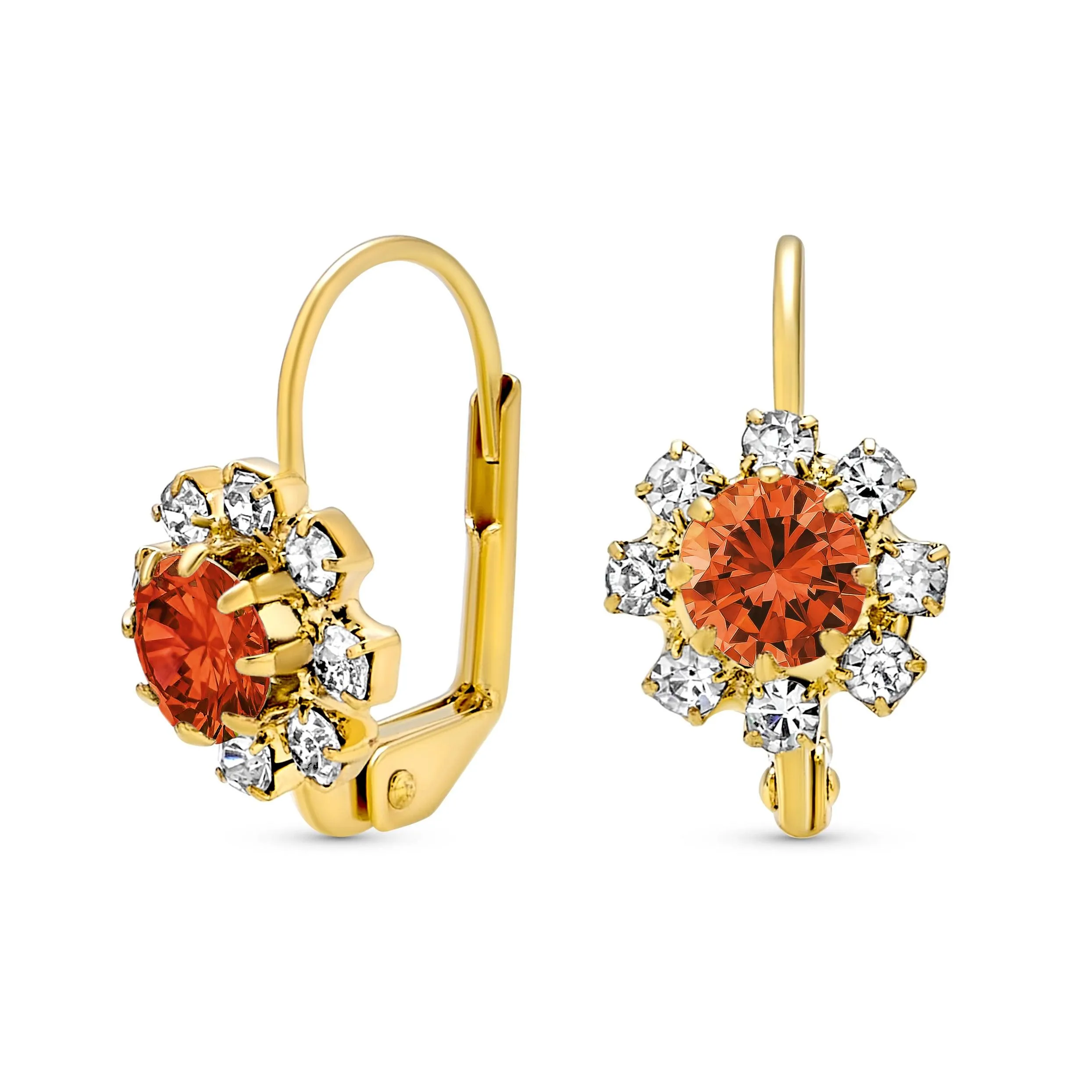 White CZ Flower Gold Plated Drop Earrings More Colors