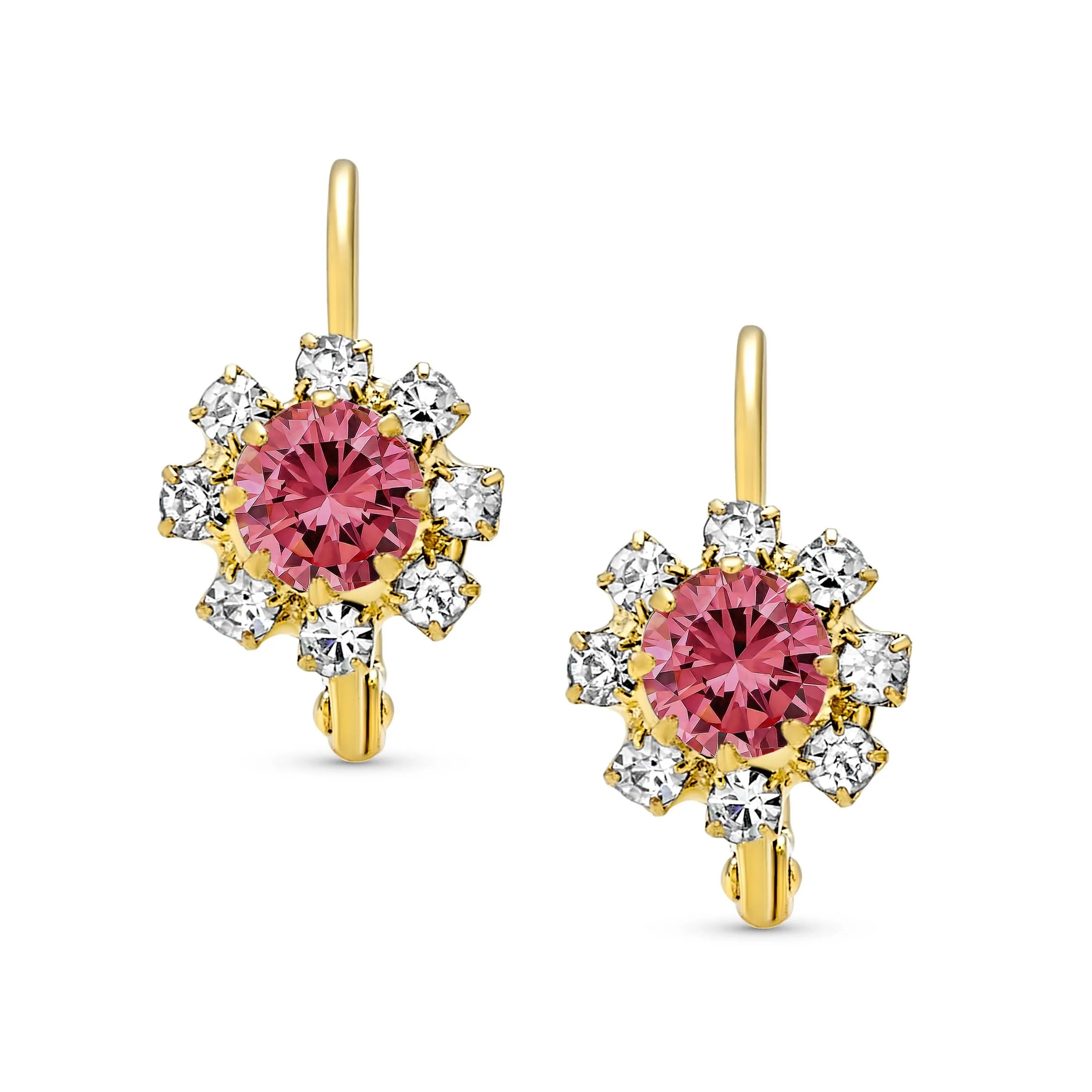 White CZ Flower Gold Plated Drop Earrings More Colors