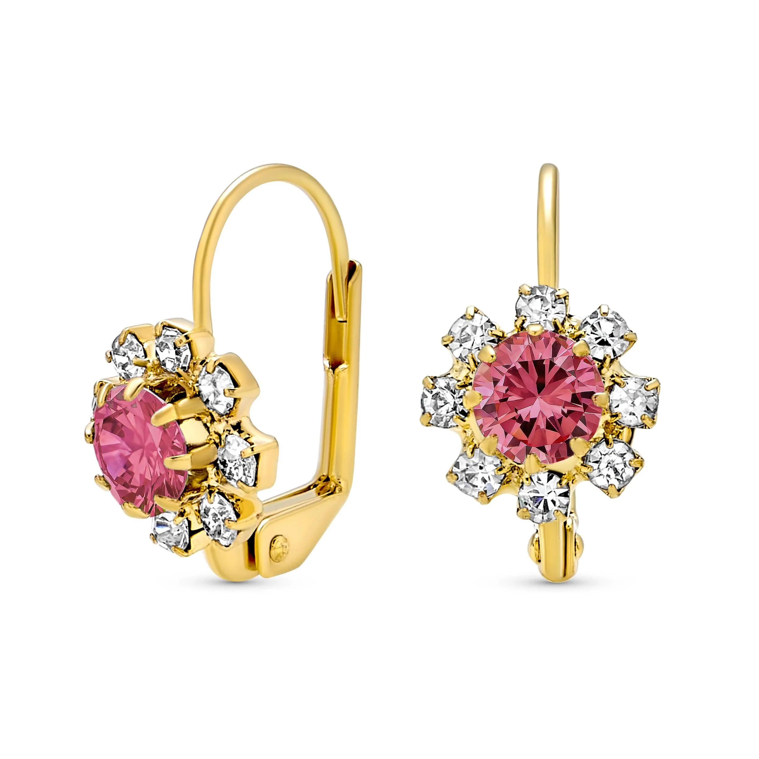 White CZ Flower Gold Plated Drop Earrings More Colors