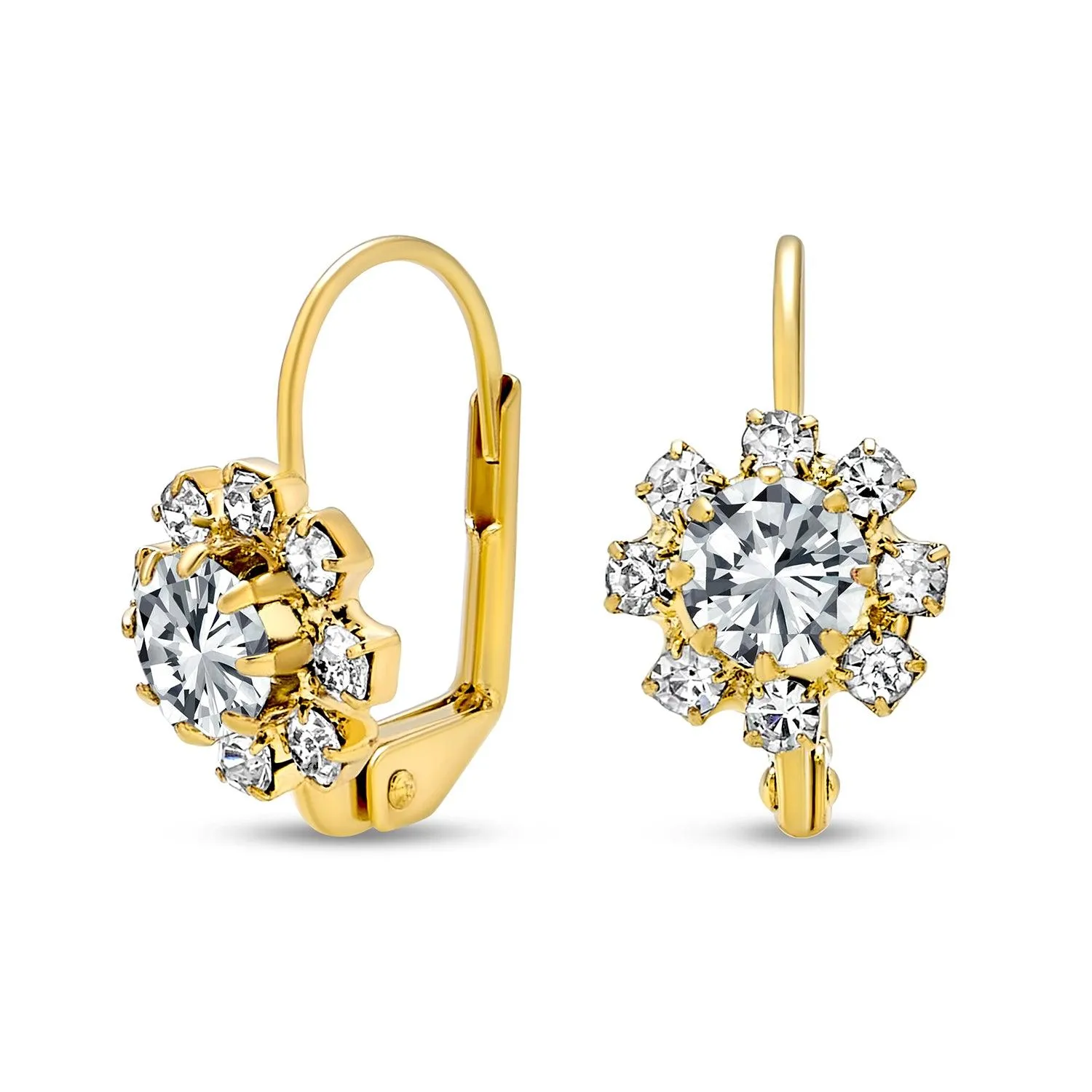 White CZ Flower Gold Plated Drop Earrings More Colors