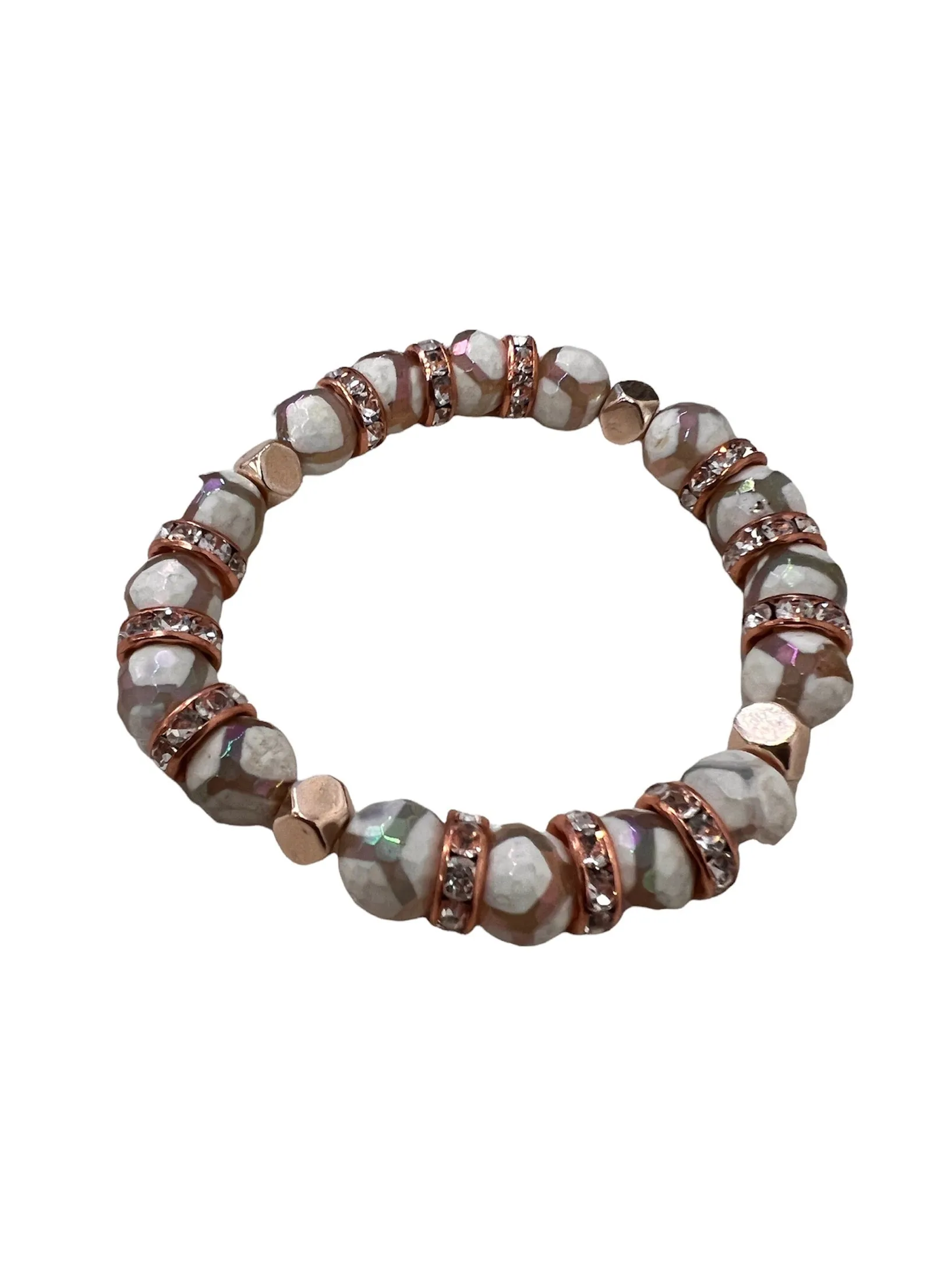White Glazed Striped Agate & Square Rose Gold Hematite Square Luxury Lifestyle Bracelet