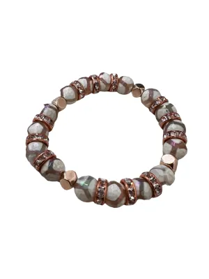 White Glazed Striped Agate & Square Rose Gold Hematite Square Luxury Lifestyle Bracelet