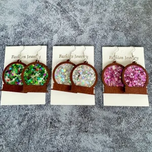 Wholesale Winter Christmas Acrylic Inlaid Wood Imitation Glass Ball Fashionable Earrings