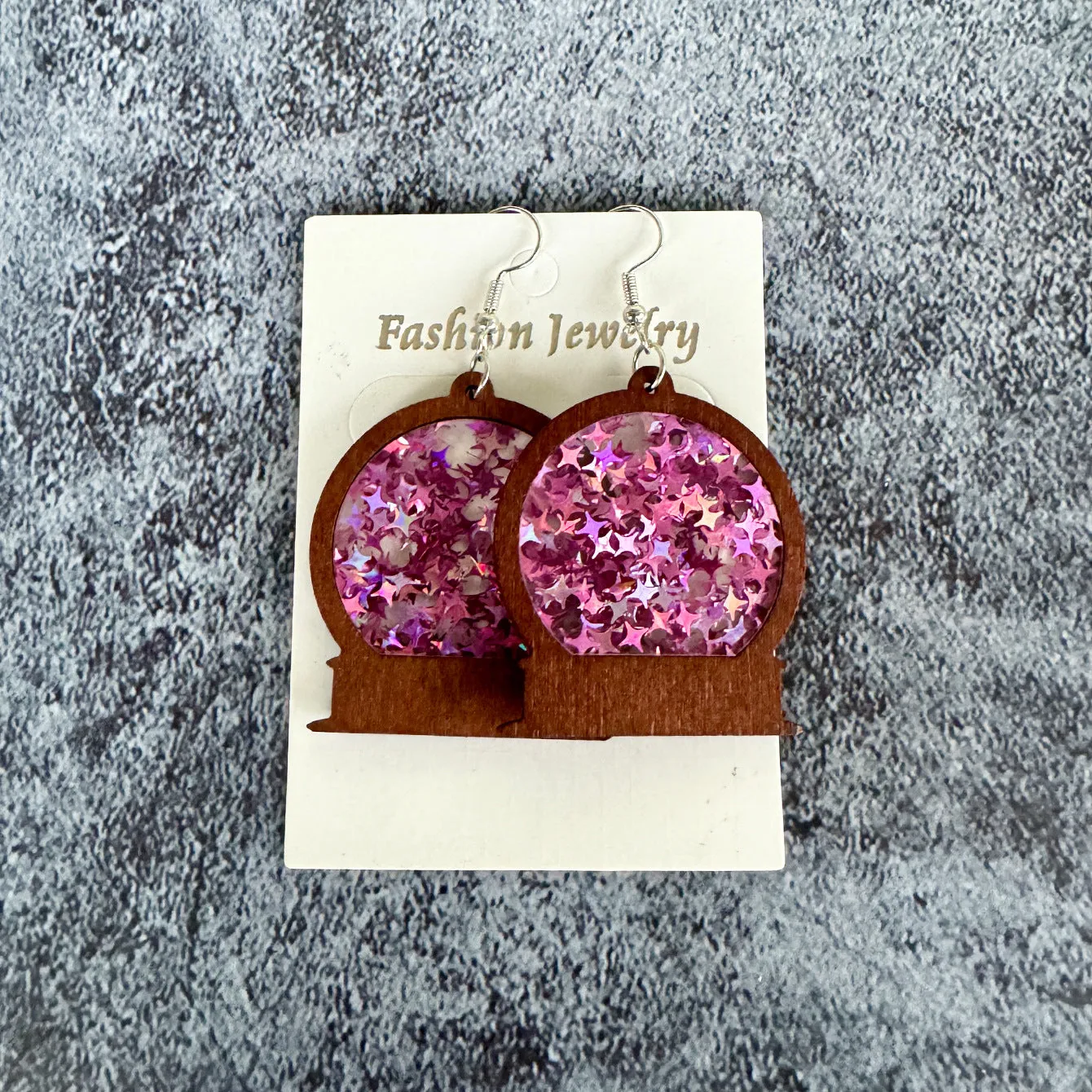 Wholesale Winter Christmas Acrylic Inlaid Wood Imitation Glass Ball Fashionable Earrings