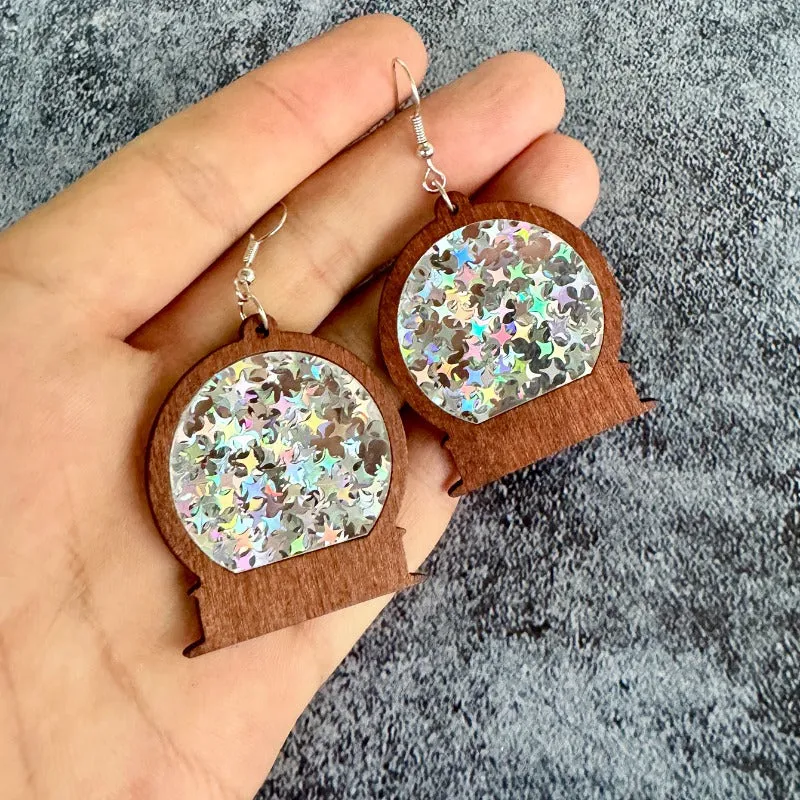 Wholesale Winter Christmas Acrylic Inlaid Wood Imitation Glass Ball Fashionable Earrings