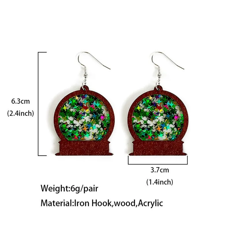 Wholesale Winter Christmas Acrylic Inlaid Wood Imitation Glass Ball Fashionable Earrings