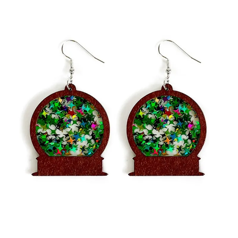 Wholesale Winter Christmas Acrylic Inlaid Wood Imitation Glass Ball Fashionable Earrings