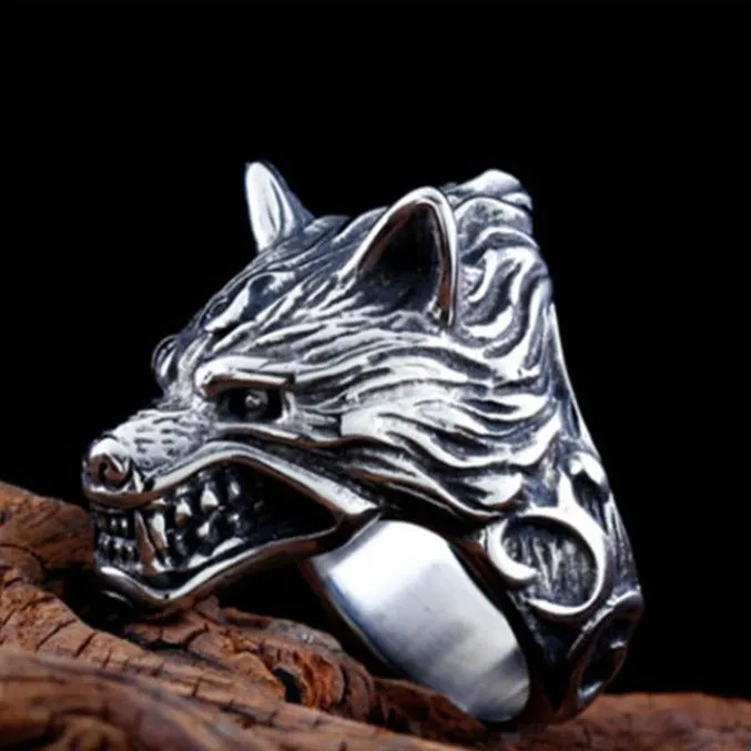 Wolf Head Biker Ring for Men