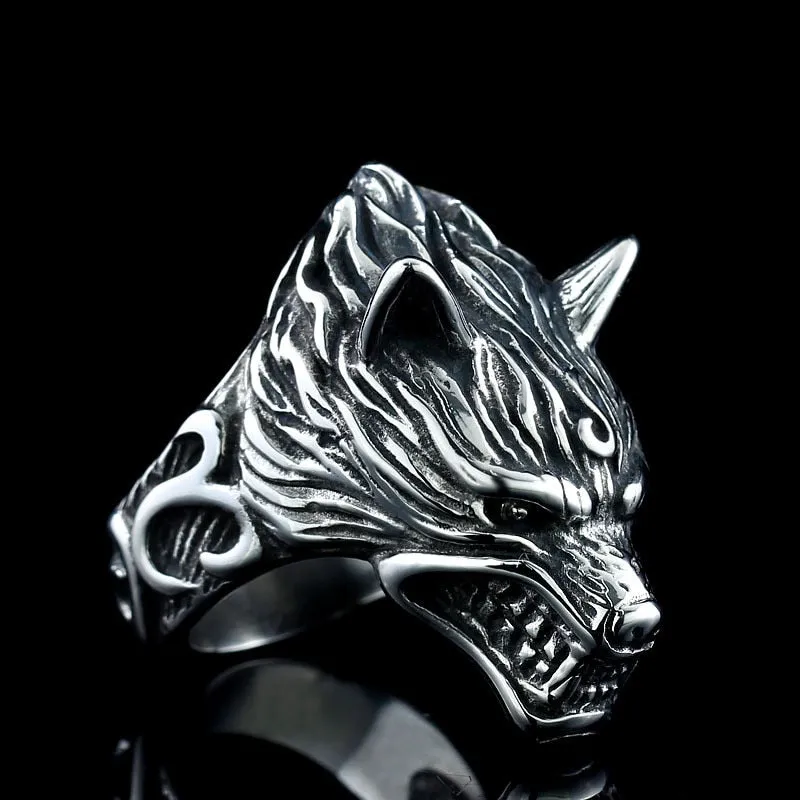 Wolf Head Biker Ring for Men
