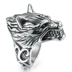 Wolf Head Biker Ring for Men