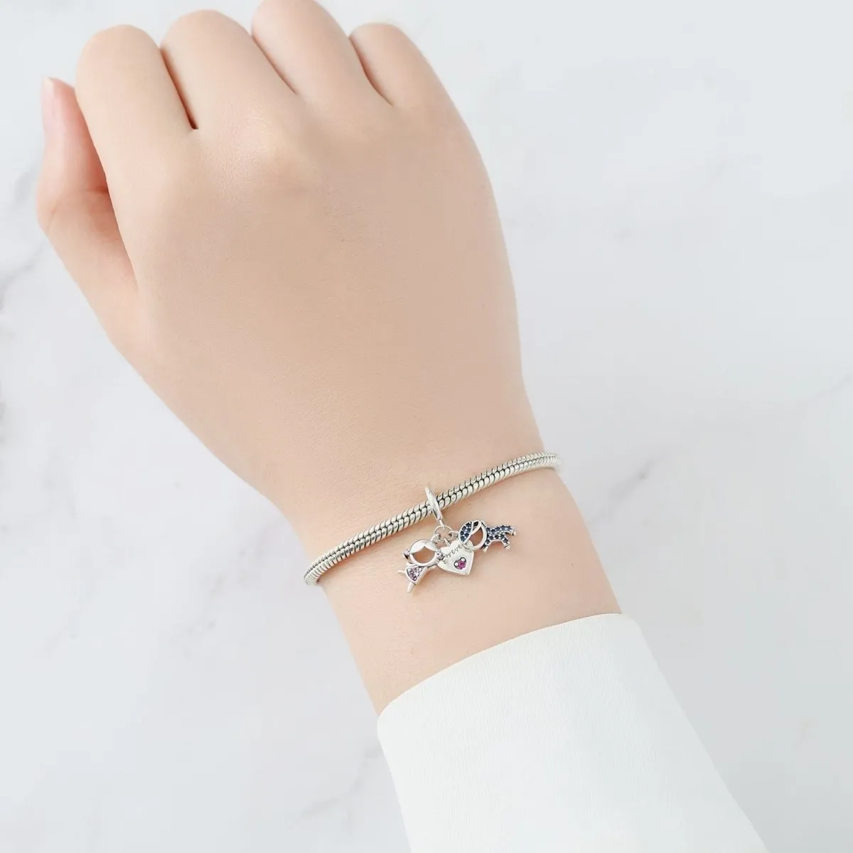 Women & Men Forever Heart Triple Dangle Charm