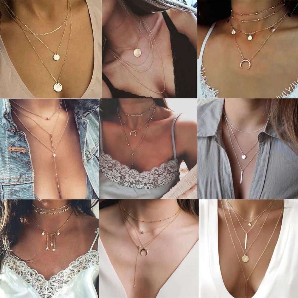women's necklaces bohoo pendants charming multilayer collar necklace ✈️ free.shipping