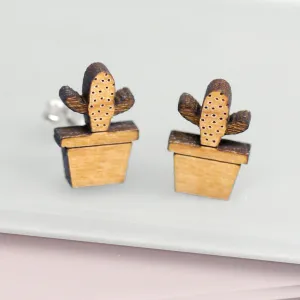 Wooden Cactus Stud Earrings