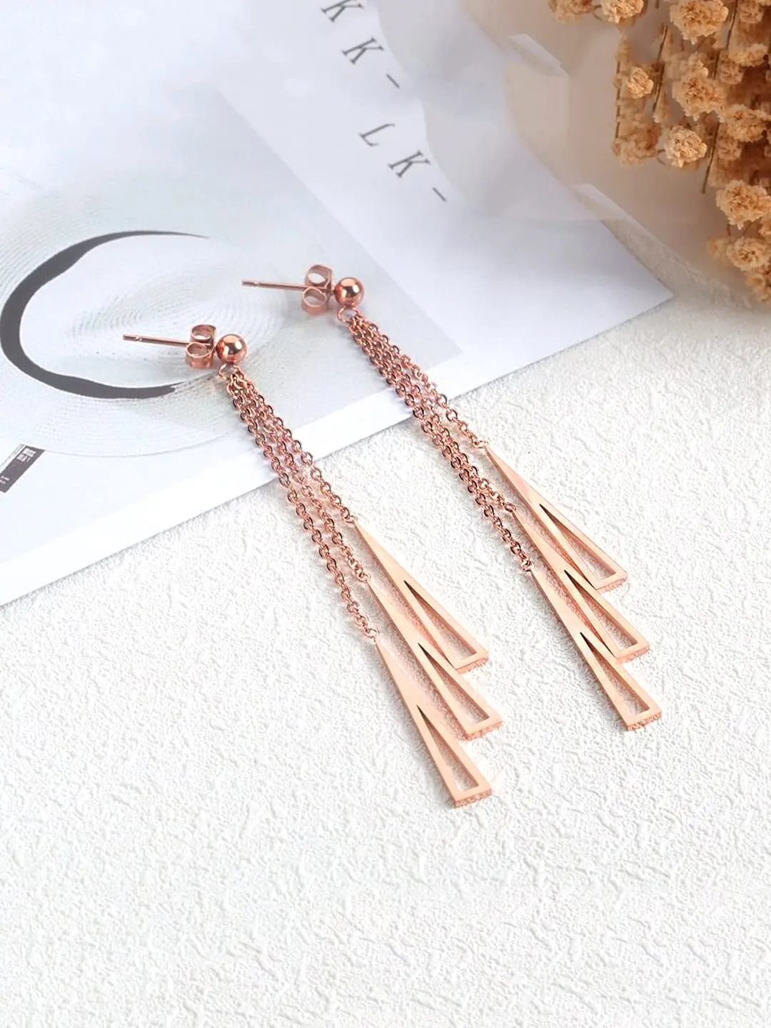 Yellow Chimes Long Earrings for Women Western Rose Gold Plated Stainless Steel Geometric Long Chain Danglers Earrings For Women and Girls